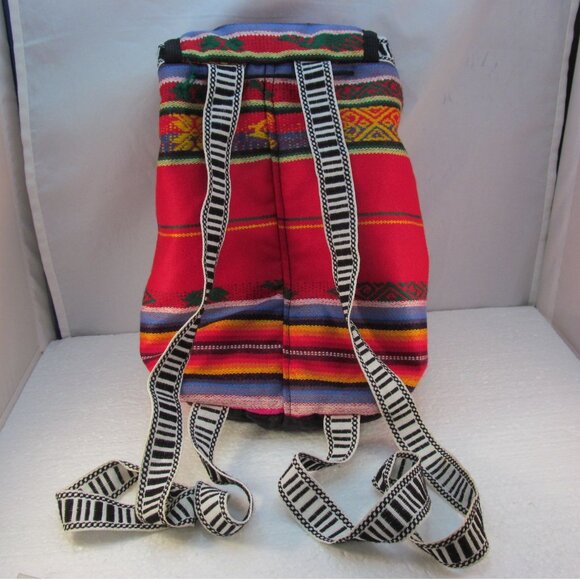 Small Multicolored Striped Lightweight Fabric Backpack - Picture 4 of 9